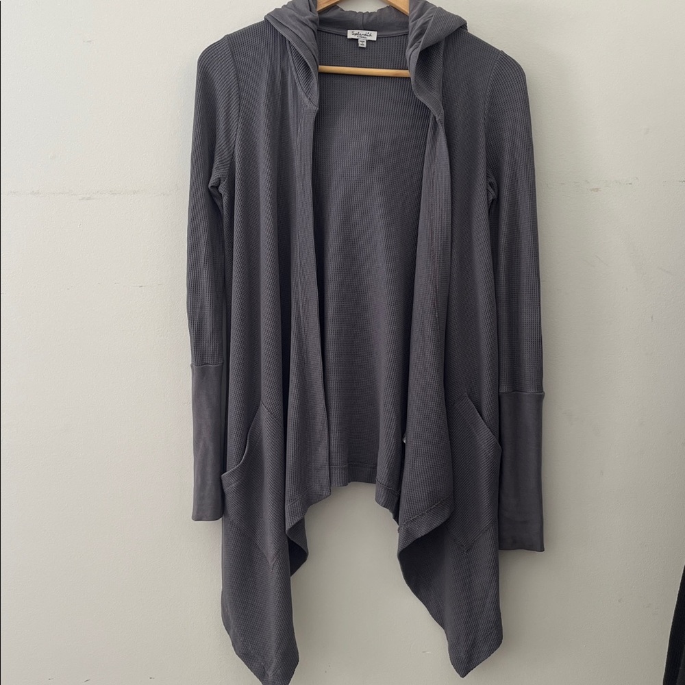 Splendid Charcoal Knit open cardigan Hoodie waffle with pockets sz XS oversized